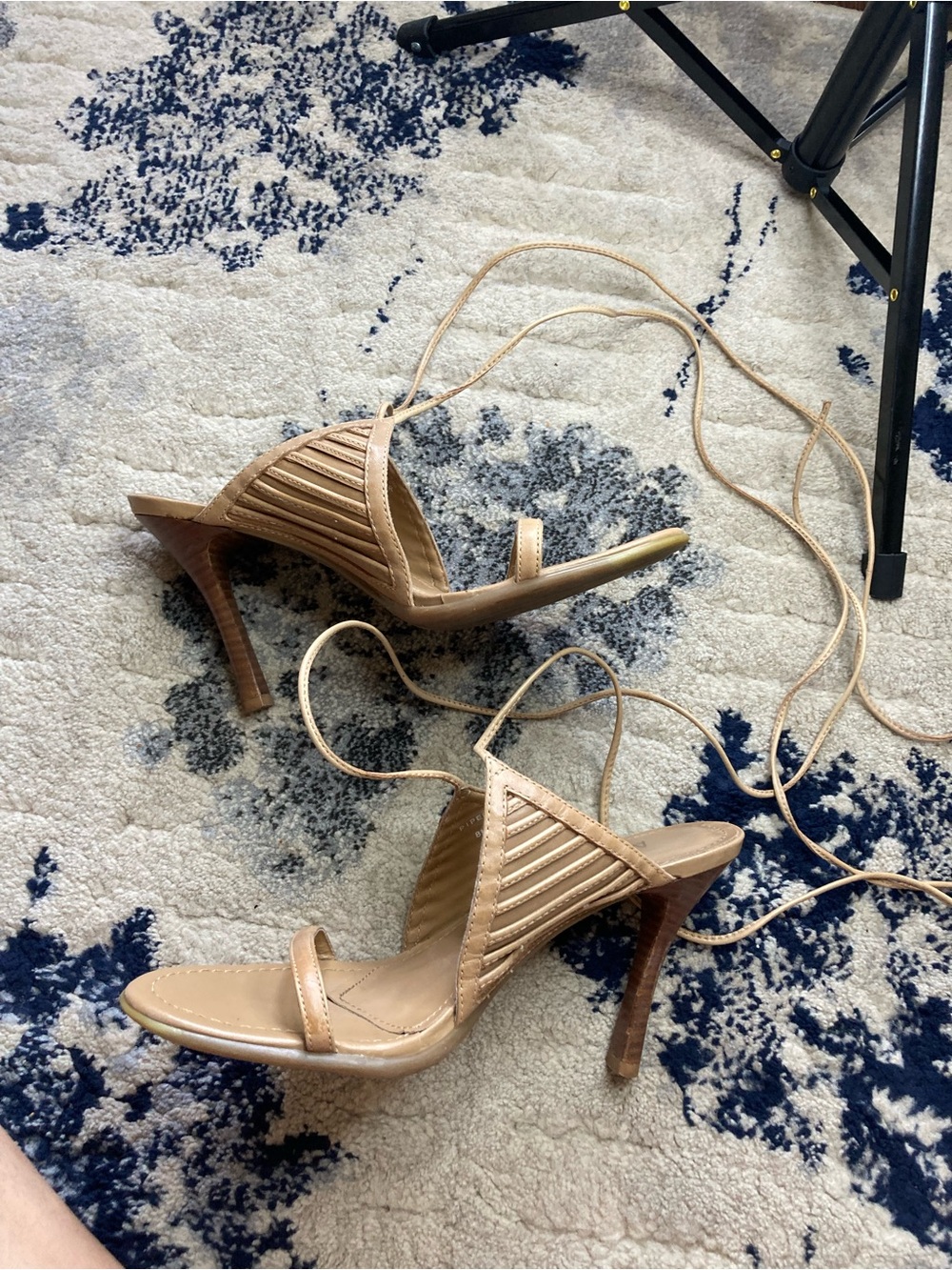 Strappy Lace-Up Heeled Sandals in Nude Tan